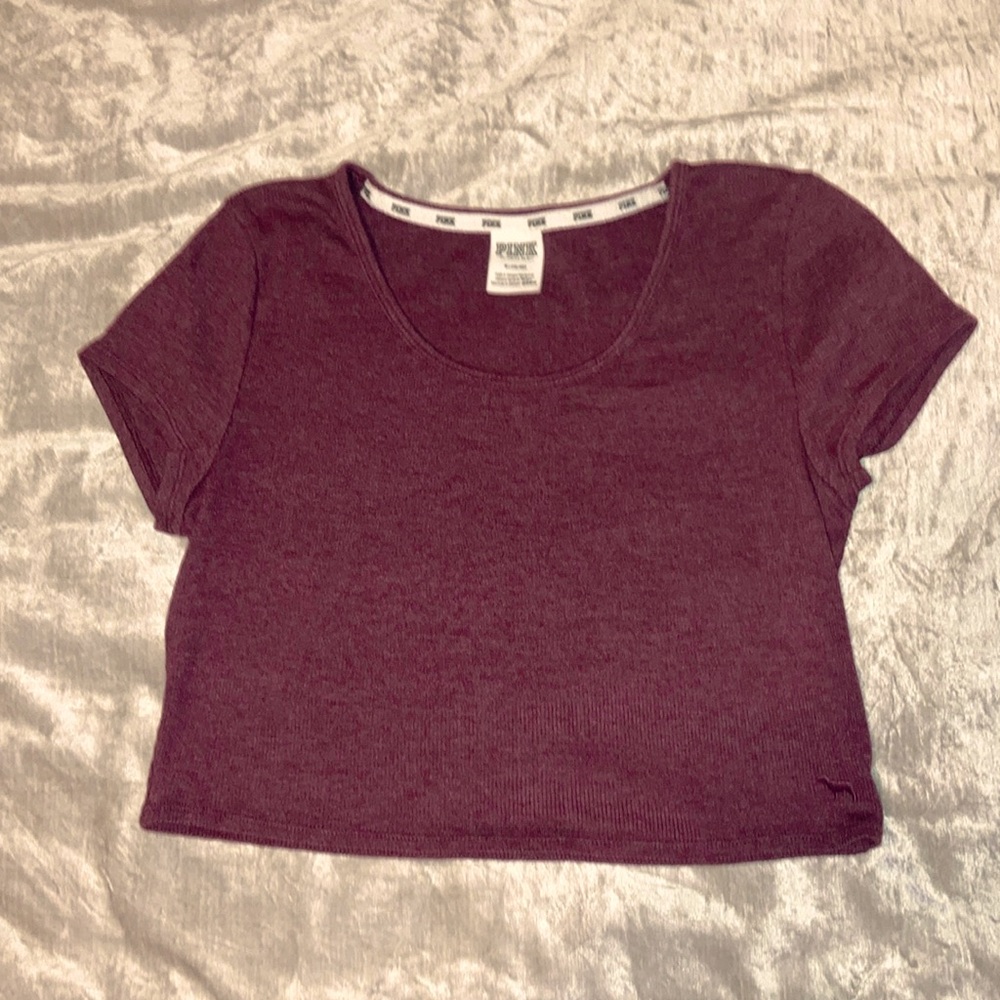 Pink Ribbed Crew Neck Crop Top